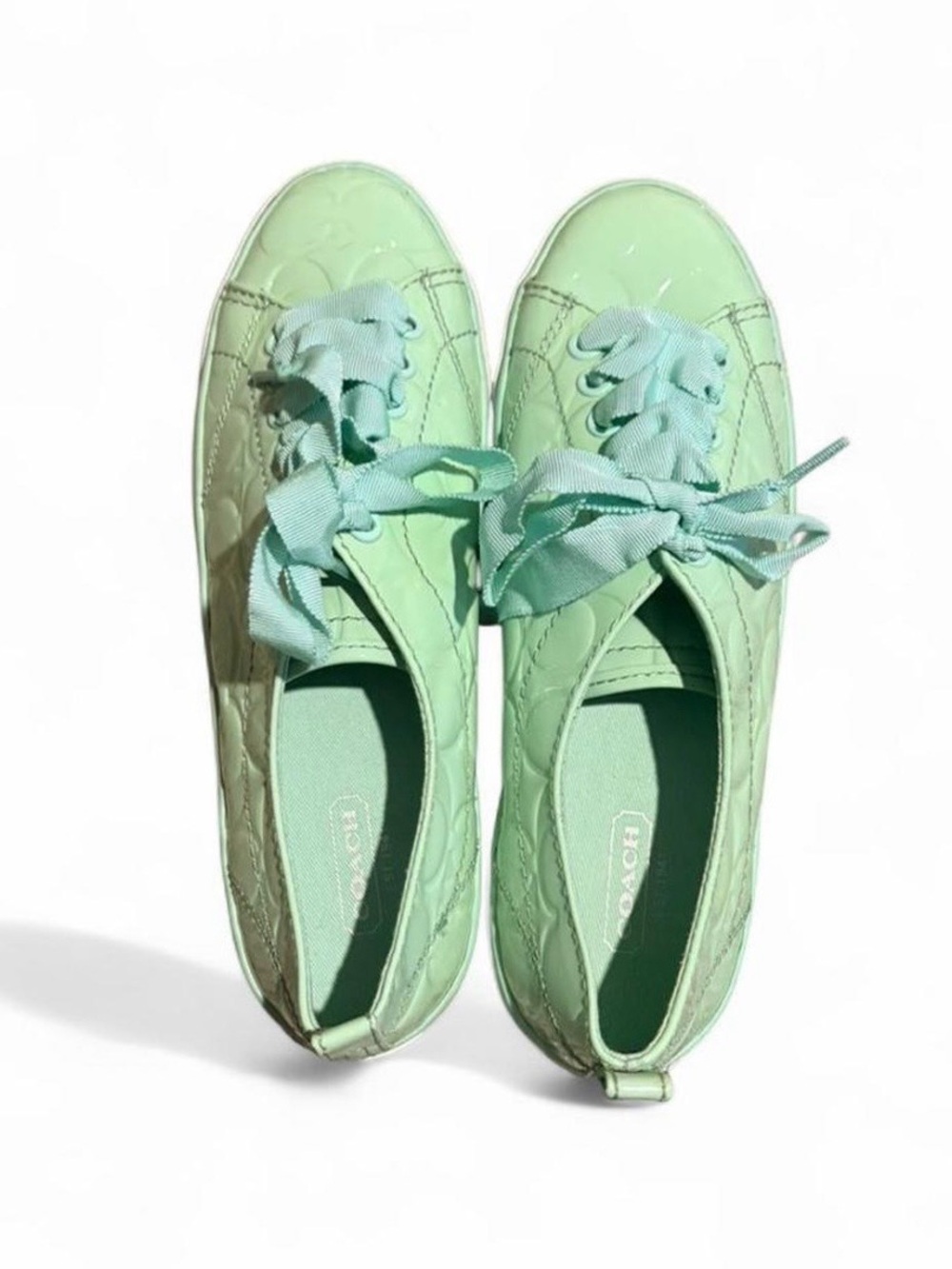 Coach Mint Green Quilted Lace-Up Sneakers - Picture 2 of 4
